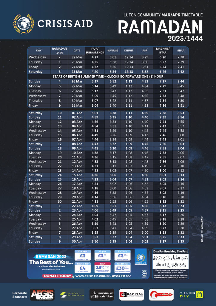 ramadan timetable luton